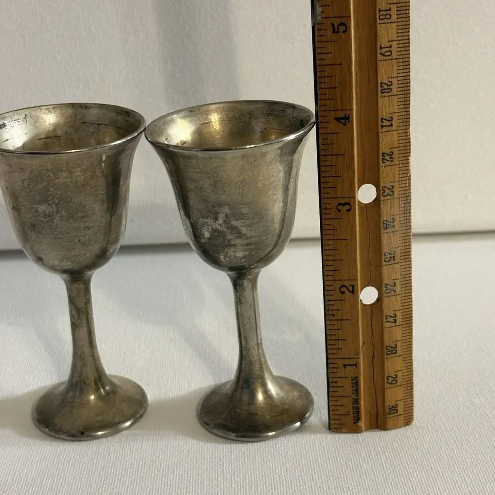 Vintage F.B. Rogers Zinc Metal Goblets Barware Stemmed Cordial Cups Italy Set 2
